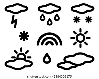 Set of weather icons in line style. Weather news, 3D illustration. Weather seasons forecast symbols