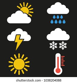 Set of weather icons on black background. Vector illustration