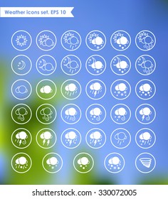 A set of weather icons on a colored background. EPS 10.