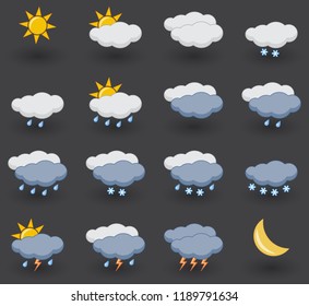 Set of weather icons on grey background