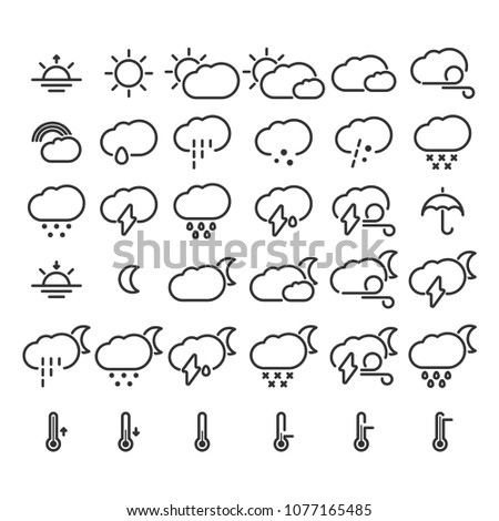 Set of weather icons outline flat simple vector
