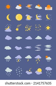 Set of weather icons. Sky elements collection. Flat design.