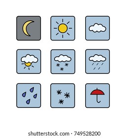 Set of weather icons with square frame