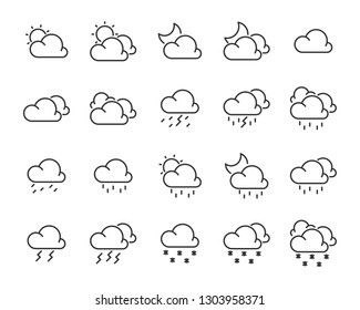 set of weather icons, such as cloud, rain, sun, forecast, water, storm