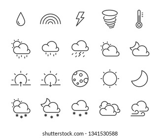 set of weather icons, such as cloud, temperature, sun, season