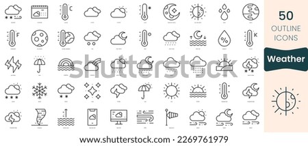 Set of weather icons. Thin linear style icons Pack. Vector Illustration