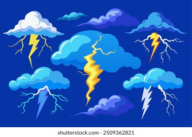 set of weather icons thunderstorm  white background 
