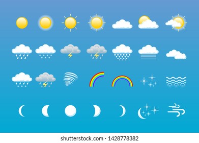 set weather icons vector eps 10 blue background