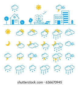 Set of weather icons vector illustration season outline design thunder temperature sign