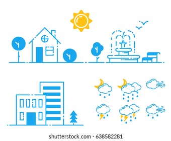 Set of weather icons vector illustration season outline design thunder temperature sign