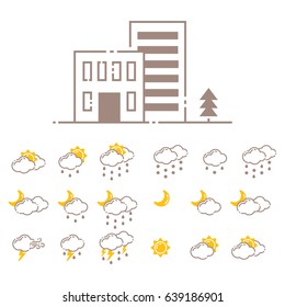 Set of weather icons vector illustration, season outline design, thunder temperature sign
