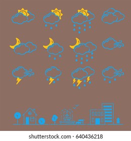 Set of weather icons vector illustration season outline design thunder temperature sign