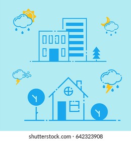 Set of weather icons vector illustration season outline design thunder temperature sign