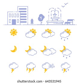 Set of weather icons vector illustration season outline design thunder temperature sign