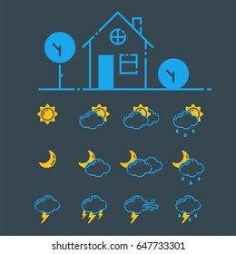Set of weather icons. vector illustration season. outline design. thunder temperature sign.