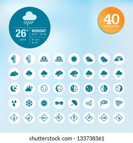 Set Of Weather Icons And Widget Template