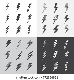Set of weather lightning silhouettes.
Template for computing web and app. 
Flat design. Contour line trendy style. 
Free hand drawing.
Vector Illustration