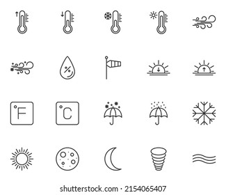 set of weather line icons, cloud, rain, temperature