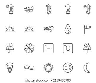 conjunto de iconos de la línea meteorológica, temperatura, temporada
