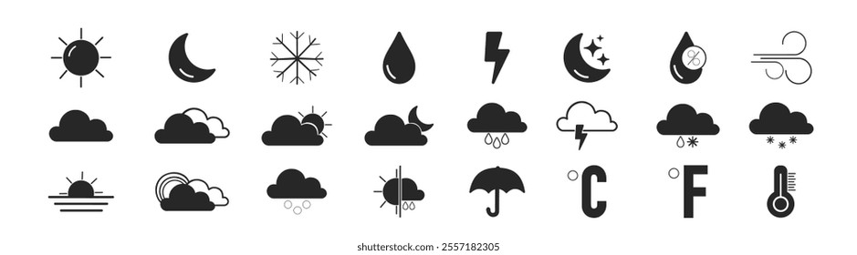 Set of Weather line icons set. Vector meteorological elements for web design. Editable stroke.