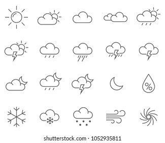 Set of Weather line vector icons. Meteorology symbols. Outline stile.