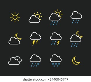 Set of weather linear icons flat vector design.