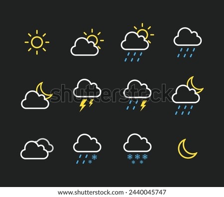 Set of weather linear icons flat vector design.