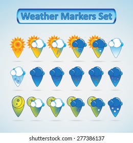 A set of weather markers for maps.