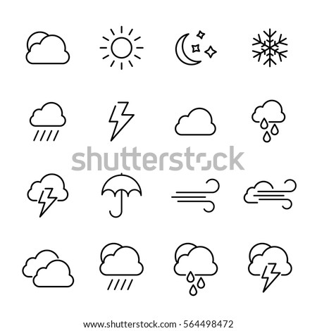 Set of weather in modern thin line style. High quality black outline cloud symbols for web site design and mobile apps. Simple weather pictograms on a white background.