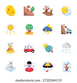 Conjunto de iconos de estilo plano de Clima y al aire libre 