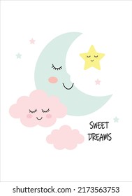 Set of Weather Patterns, Weather White Backgrounds, Today's Weather, Moon, Cloudy, Star Wallpaper Love Cards Vector Stock Vector Illustration.