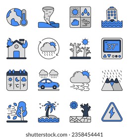 Juego de iconos planos de predicción meteorológica
