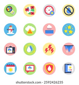 Set of Weather Prediction Flat Icons

