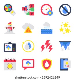 Set of Weather Prediction Flat Icons

