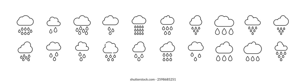 Set of Weather Related Line Icons. Rain Outline Signs for Graphic and Web Design, Apps, Adverts, Various Cards