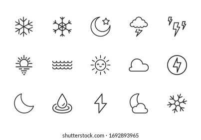 Set of weather related vector line icons. Premium linear symbols pack. Vector illustration isolated on a white background. Web symbols for web sites and mobile app. Trendy design. 