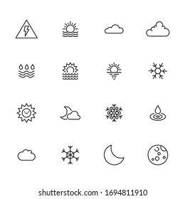 Set of weather related vector line icons. Premium linear symbols pack. Vector illustration isolated on a white background. Web symbols for web sites and mobile app. Trendy design. 