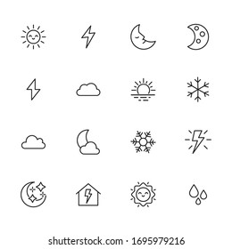 Set of weather related vector line icons. Premium linear symbols pack. Vector illustration isolated on a white background. Web symbols for web sites and mobile app. Trendy design. 