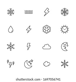 Set of weather related vector line icons. Premium linear symbols pack. Vector illustration isolated on a white background. Web symbols for web sites and mobile app. Trendy design. 