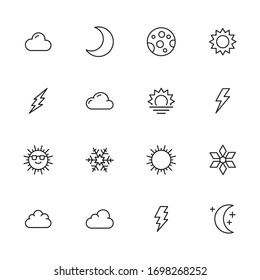 Set of weather related vector line icons. Premium linear symbols pack. Vector illustration isolated on a white background. Web symbols for web sites and mobile app. Trendy design. 