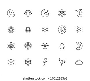 Set of weather related vector line icons. Premium linear symbols pack. Vector illustration isolated on a white background. Web symbols for web sites and mobile app. Trendy design. 