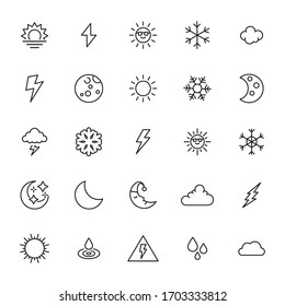 Set of weather related vector line icons. Premium linear symbols pack. Vector illustration isolated on a white background. Web symbols for web sites and mobile app. Trendy design. 