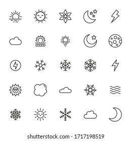 Set of weather related vector line icons. Premium linear symbols pack. Vector illustration isolated on a white background. Web symbols for web sites and mobile app. Trendy design. 