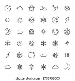 Set of weather related vector line icons. Premium linear symbols pack. Vector illustration isolated on a white background. Web symbols for web sites and mobile app. Trendy design. 