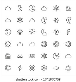 Set of weather related vector line icons. Premium linear symbols pack. Vector illustration isolated on a white background. Web symbols for web sites and mobile app. Trendy design. 