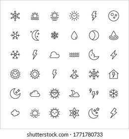 Set of weather related vector line icons. Premium linear symbols pack. Vector illustration isolated on a white background. Web symbols for web sites and mobile app. Trendy design. 