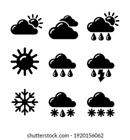 Set Of Weather Report Forecast Black And White Icons 