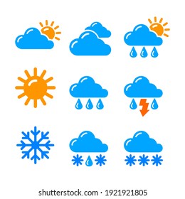 set of weather report forecast black and white icons 