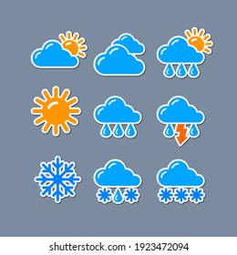 set of weather report forecast icons and stickers