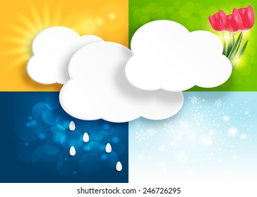 Set of weather and season background. Winter, spring, summer and autumn - four seasons.